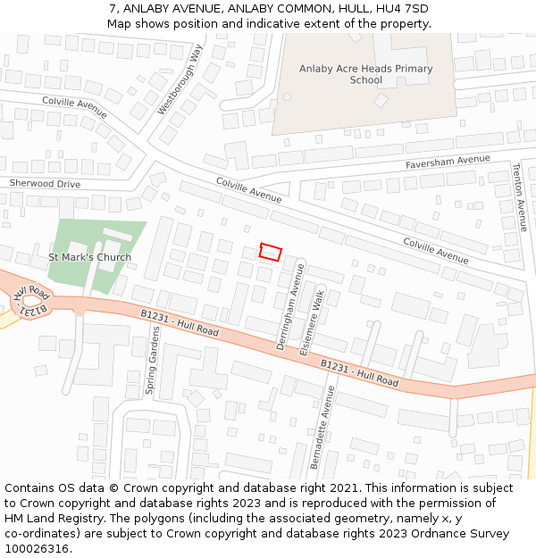 7, ANLABY AVENUE, ANLABY COMMON, HULL, HU4 7SD: Location map and indicative extent of plot