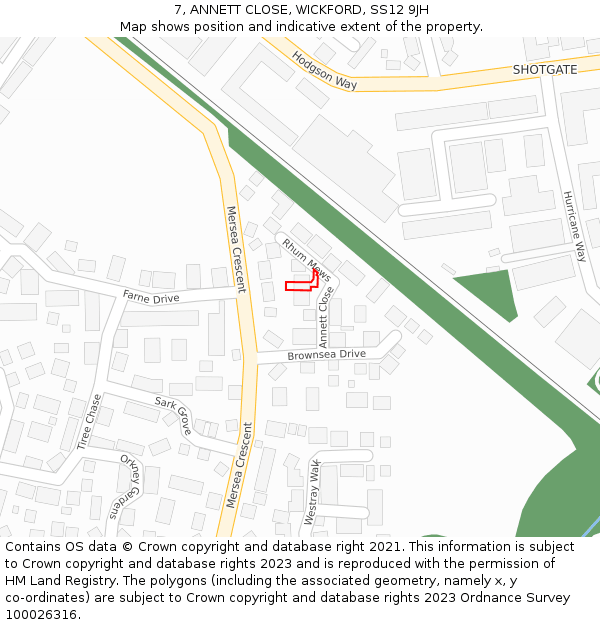 7, ANNETT CLOSE, WICKFORD, SS12 9JH: Location map and indicative extent of plot