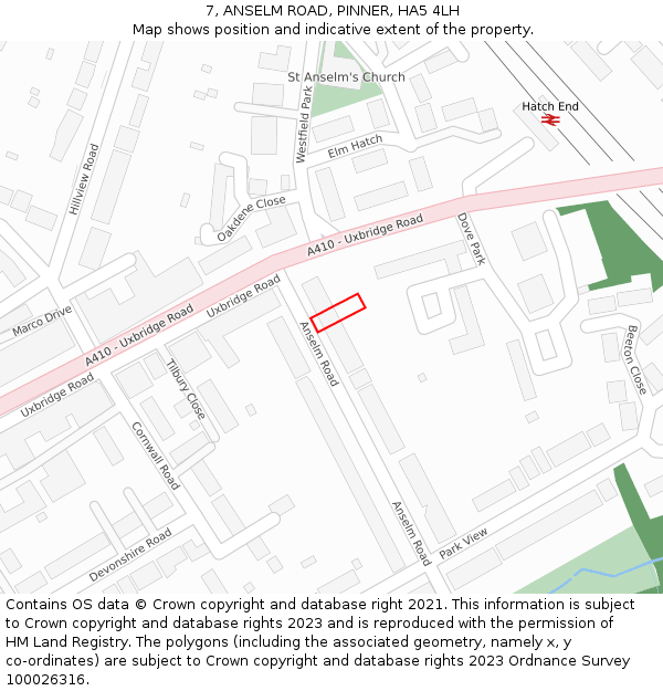 7, ANSELM ROAD, PINNER, HA5 4LH: Location map and indicative extent of plot