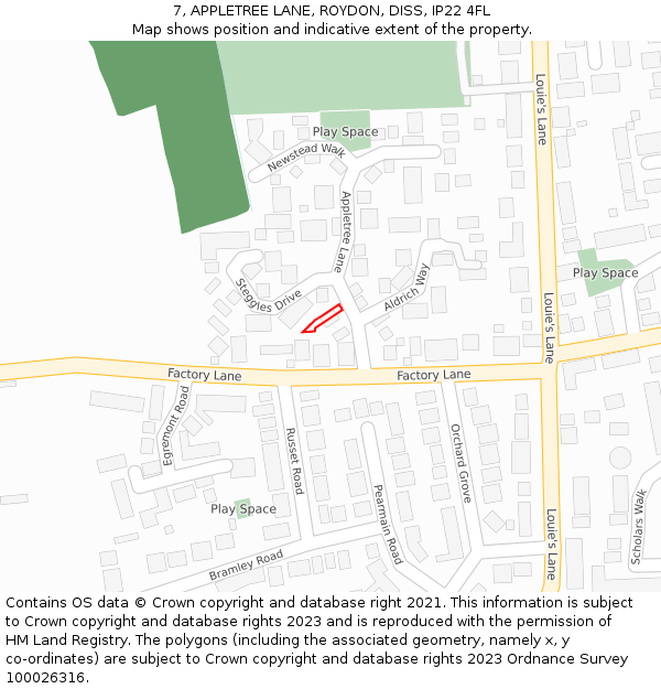 7, APPLETREE LANE, ROYDON, DISS, IP22 4FL: Location map and indicative extent of plot