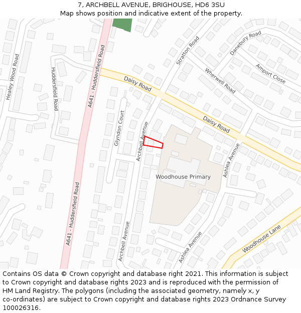 7, ARCHBELL AVENUE, BRIGHOUSE, HD6 3SU: Location map and indicative extent of plot