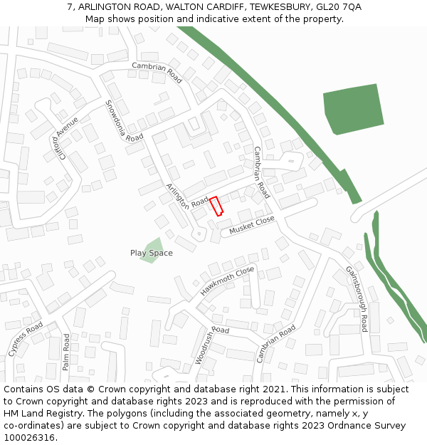 7, ARLINGTON ROAD, WALTON CARDIFF, TEWKESBURY, GL20 7QA: Location map and indicative extent of plot