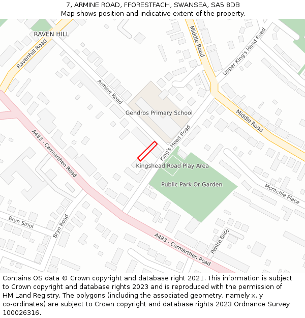 7, ARMINE ROAD, FFORESTFACH, SWANSEA, SA5 8DB: Location map and indicative extent of plot