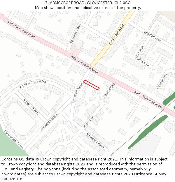 7, ARMSCROFT ROAD, GLOUCESTER, GL2 0SQ: Location map and indicative extent of plot
