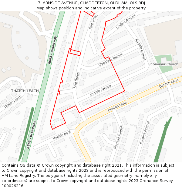 7, ARNSIDE AVENUE, CHADDERTON, OLDHAM, OL9 9DJ: Location map and indicative extent of plot