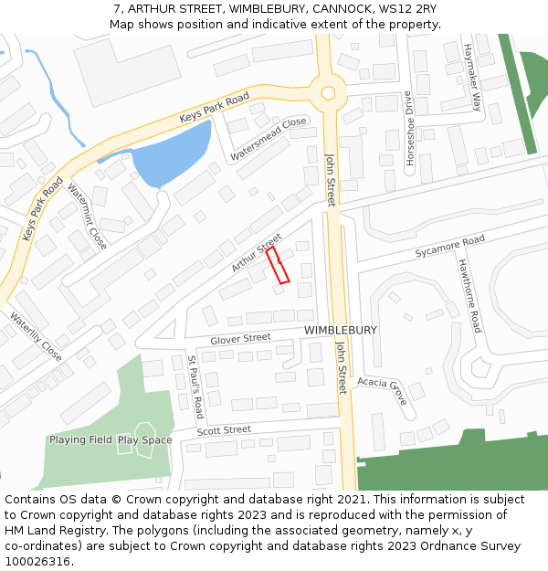 7, ARTHUR STREET, WIMBLEBURY, CANNOCK, WS12 2RY: Location map and indicative extent of plot