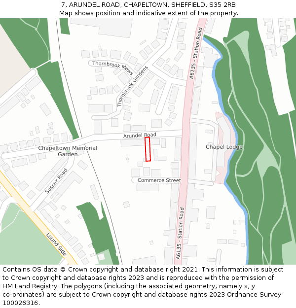 7, ARUNDEL ROAD, CHAPELTOWN, SHEFFIELD, S35 2RB: Location map and indicative extent of plot