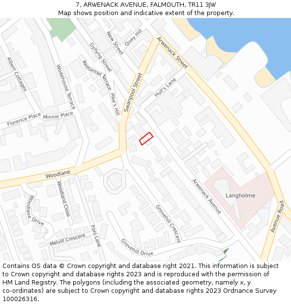 7, ARWENACK AVENUE, FALMOUTH, TR11 3JW: Location map and indicative extent of plot