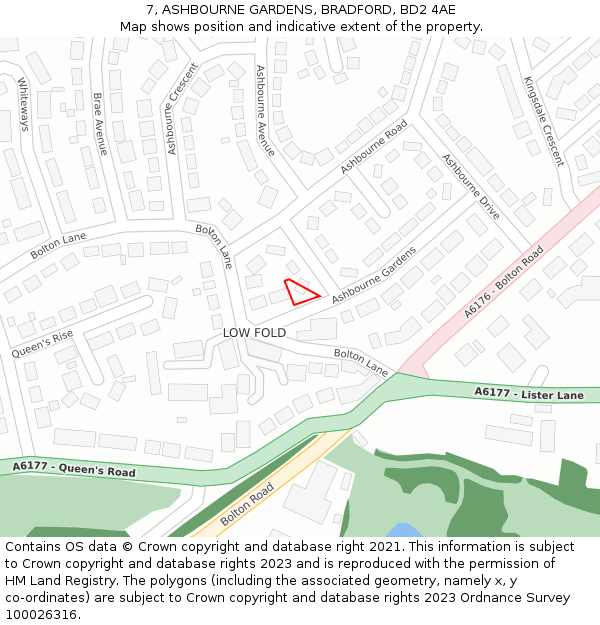 7, ASHBOURNE GARDENS, BRADFORD, BD2 4AE: Location map and indicative extent of plot
