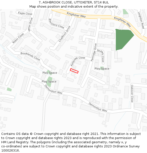 7, ASHBROOK CLOSE, UTTOXETER, ST14 8UL: Location map and indicative extent of plot