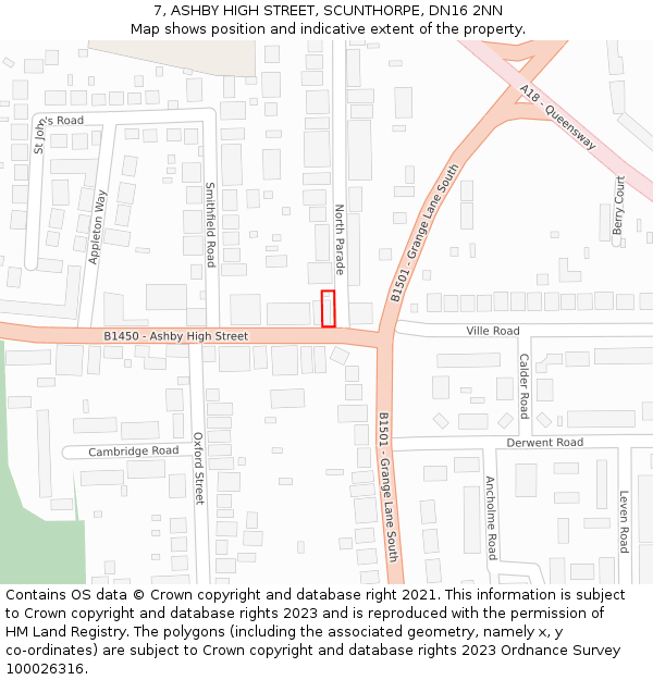 7, ASHBY HIGH STREET, SCUNTHORPE, DN16 2NN: Location map and indicative extent of plot