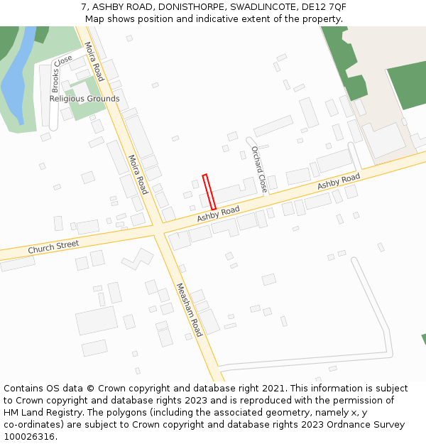 7, ASHBY ROAD, DONISTHORPE, SWADLINCOTE, DE12 7QF: Location map and indicative extent of plot