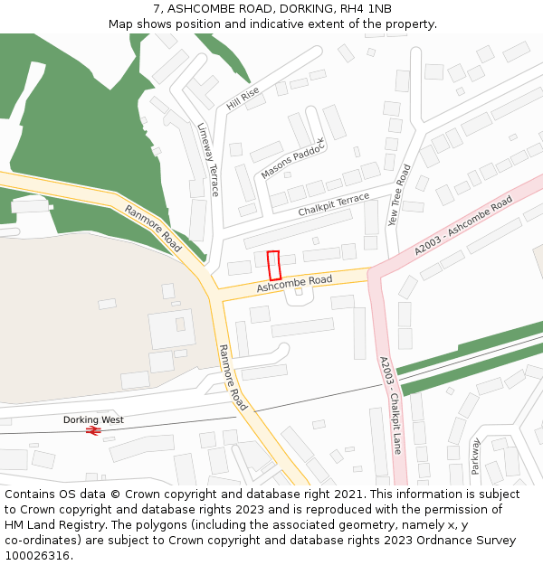 7, ASHCOMBE ROAD, DORKING, RH4 1NB: Location map and indicative extent of plot