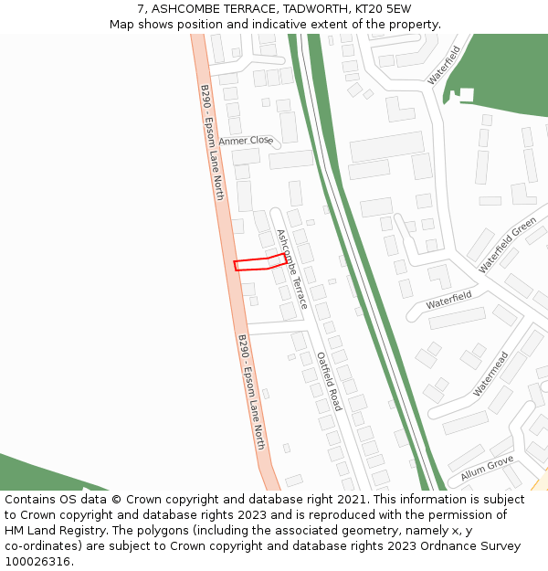 7, ASHCOMBE TERRACE, TADWORTH, KT20 5EW: Location map and indicative extent of plot