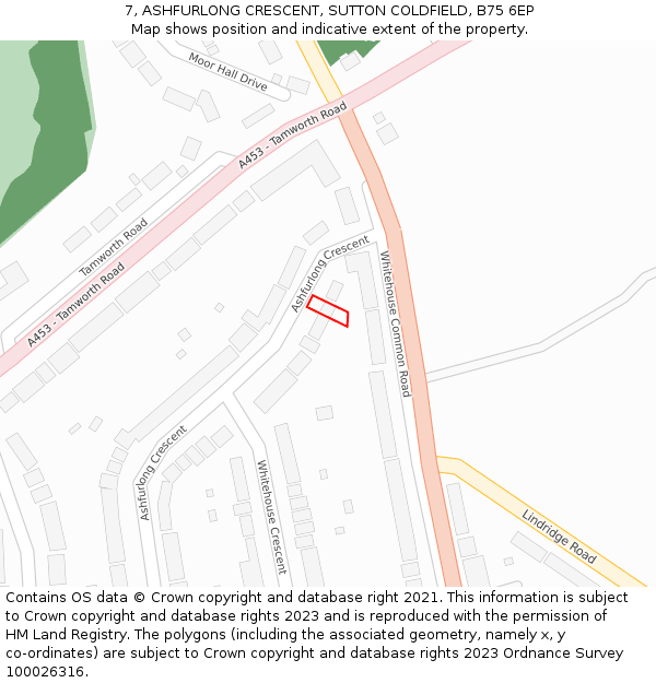 7, ASHFURLONG CRESCENT, SUTTON COLDFIELD, B75 6EP: Location map and indicative extent of plot
