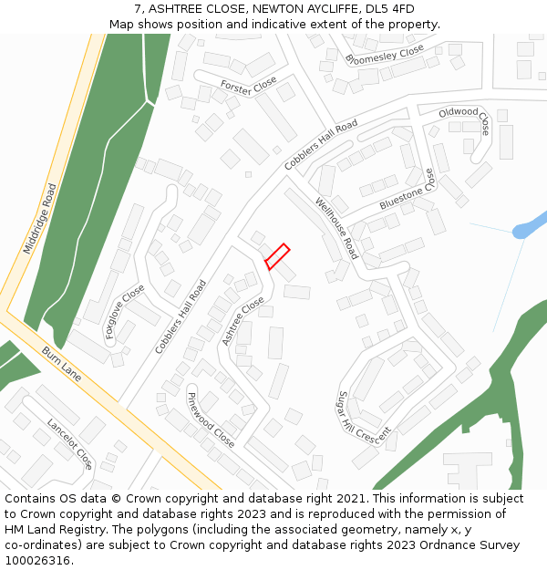 7, ASHTREE CLOSE, NEWTON AYCLIFFE, DL5 4FD: Location map and indicative extent of plot