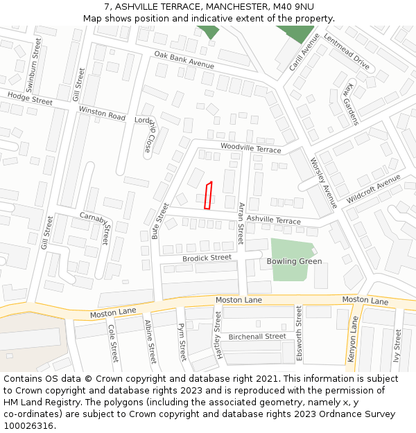 7, ASHVILLE TERRACE, MANCHESTER, M40 9NU: Location map and indicative extent of plot