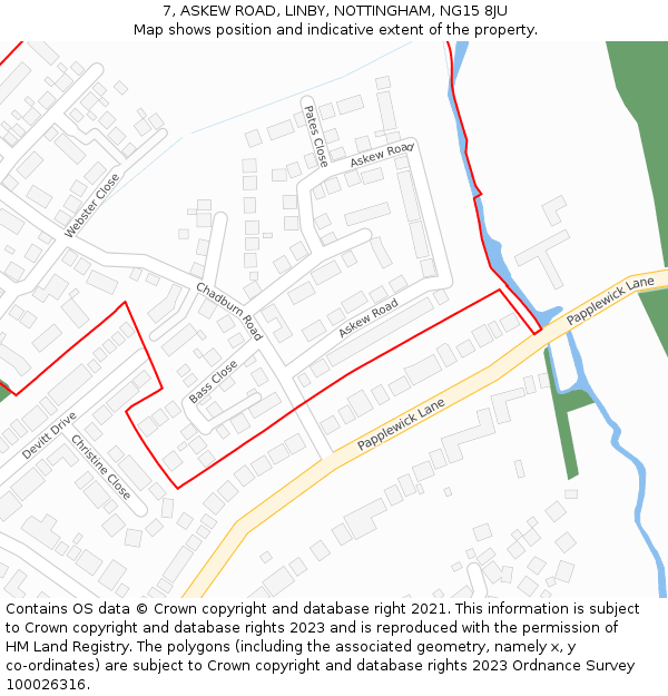7, ASKEW ROAD, LINBY, NOTTINGHAM, NG15 8JU: Location map and indicative extent of plot