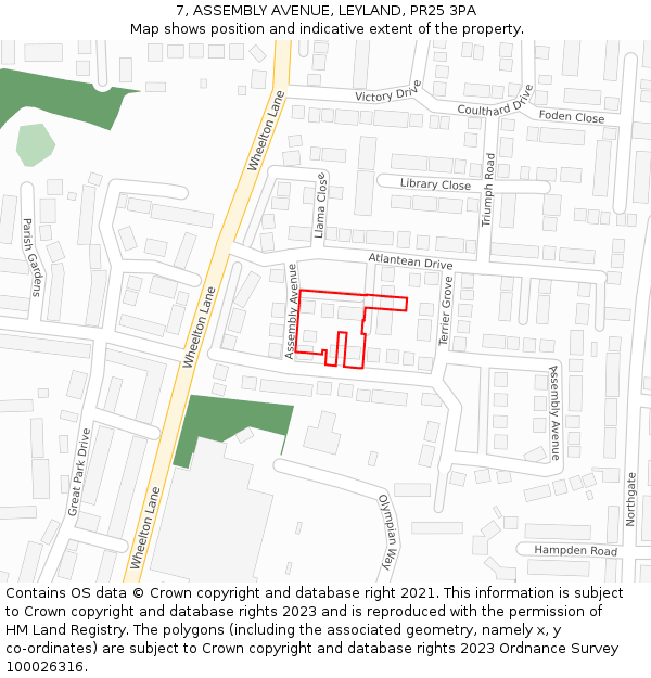 7, ASSEMBLY AVENUE, LEYLAND, PR25 3PA: Location map and indicative extent of plot