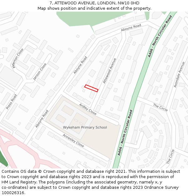7, ATTEWOOD AVENUE, LONDON, NW10 0HD: Location map and indicative extent of plot
