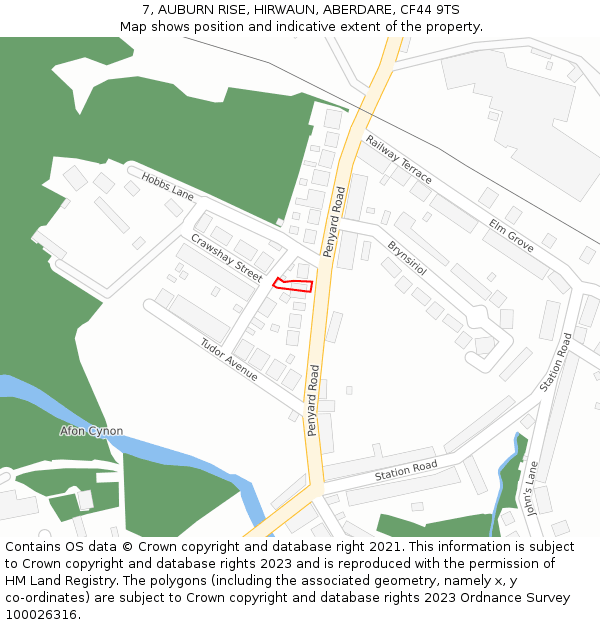 7, AUBURN RISE, HIRWAUN, ABERDARE, CF44 9TS: Location map and indicative extent of plot