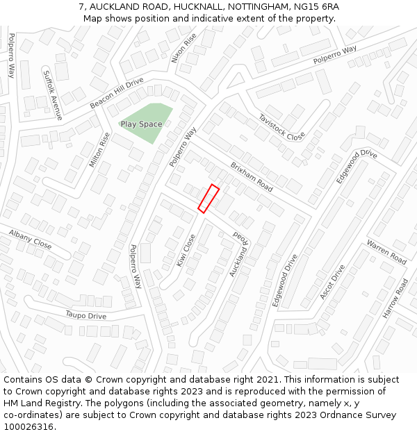 7, AUCKLAND ROAD, HUCKNALL, NOTTINGHAM, NG15 6RA: Location map and indicative extent of plot