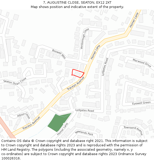 7, AUGUSTINE CLOSE, SEATON, EX12 2XT: Location map and indicative extent of plot