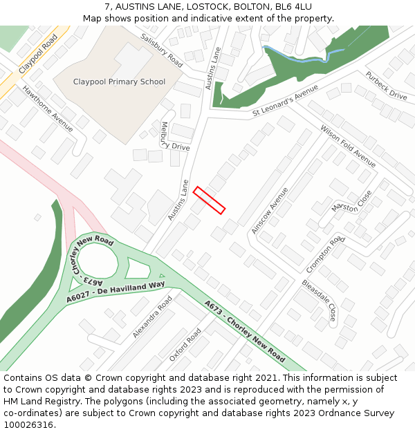 7, AUSTINS LANE, LOSTOCK, BOLTON, BL6 4LU: Location map and indicative extent of plot