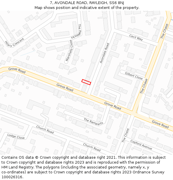 7, AVONDALE ROAD, RAYLEIGH, SS6 8NJ: Location map and indicative extent of plot