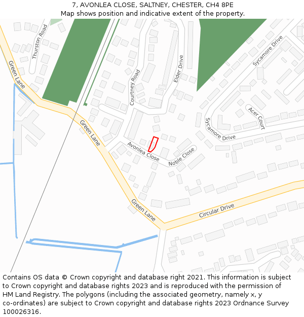 7, AVONLEA CLOSE, SALTNEY, CHESTER, CH4 8PE: Location map and indicative extent of plot