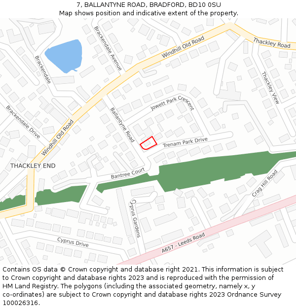 7, BALLANTYNE ROAD, BRADFORD, BD10 0SU: Location map and indicative extent of plot