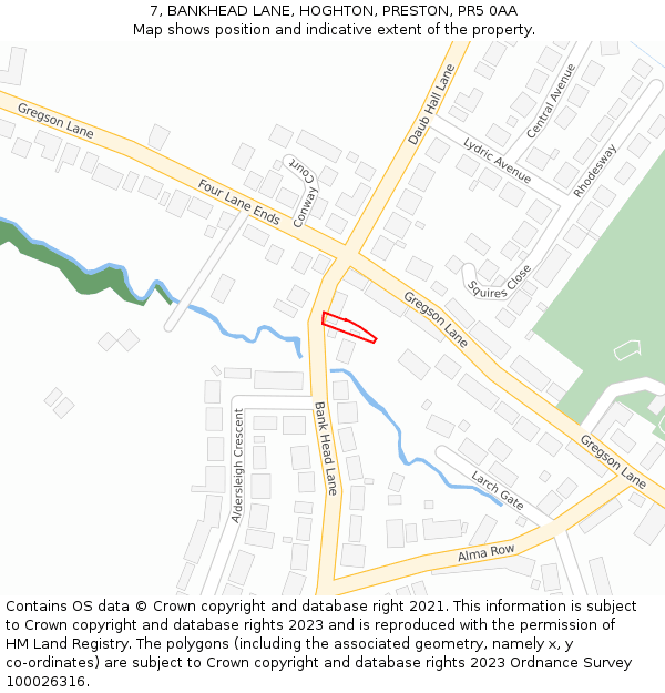 7, BANKHEAD LANE, HOGHTON, PRESTON, PR5 0AA: Location map and indicative extent of plot