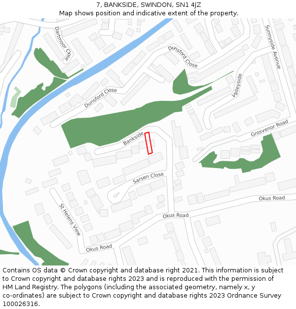 7, BANKSIDE, SWINDON, SN1 4JZ: Location map and indicative extent of plot