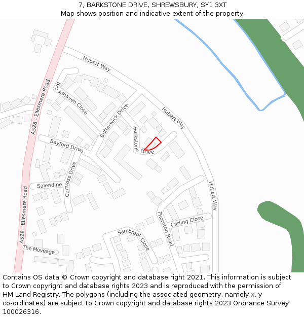 7, BARKSTONE DRIVE, SHREWSBURY, SY1 3XT: Location map and indicative extent of plot