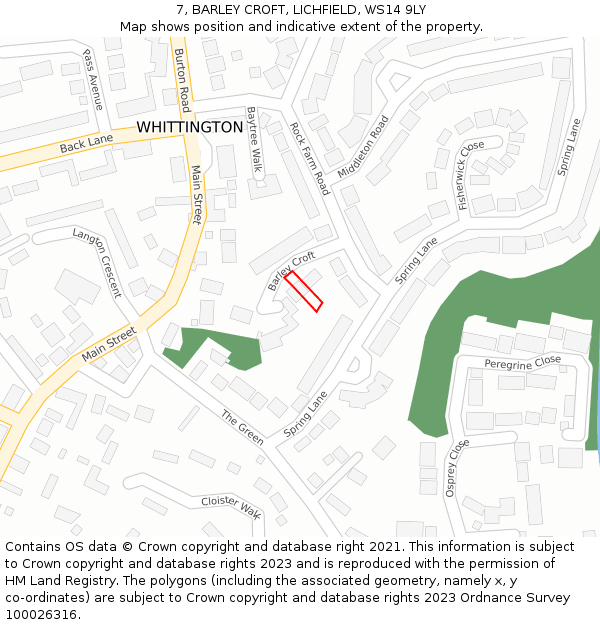 7, BARLEY CROFT, LICHFIELD, WS14 9LY: Location map and indicative extent of plot