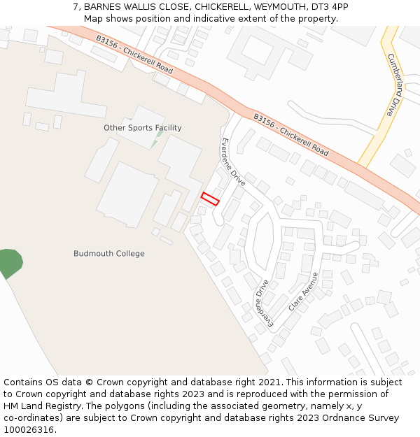 7, BARNES WALLIS CLOSE, CHICKERELL, WEYMOUTH, DT3 4PP: Location map and indicative extent of plot