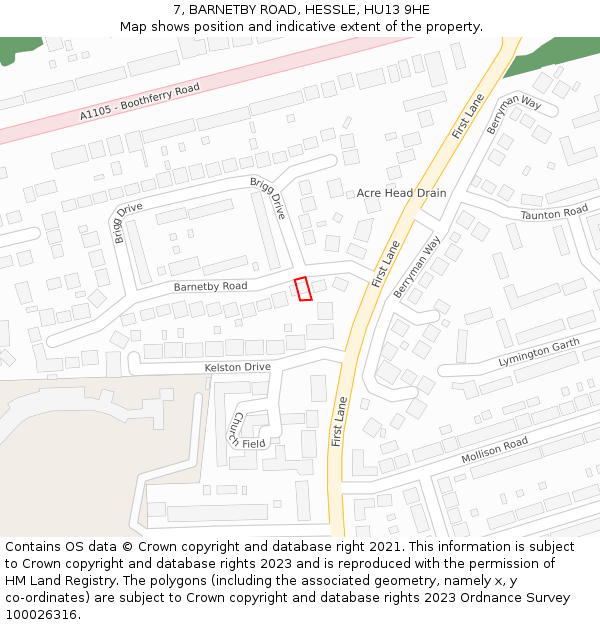 7, BARNETBY ROAD, HESSLE, HU13 9HE: Location map and indicative extent of plot