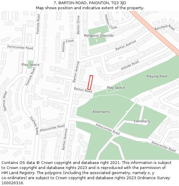 7, BARTON ROAD, PAIGNTON, TQ3 3JD: Location map and indicative extent of plot