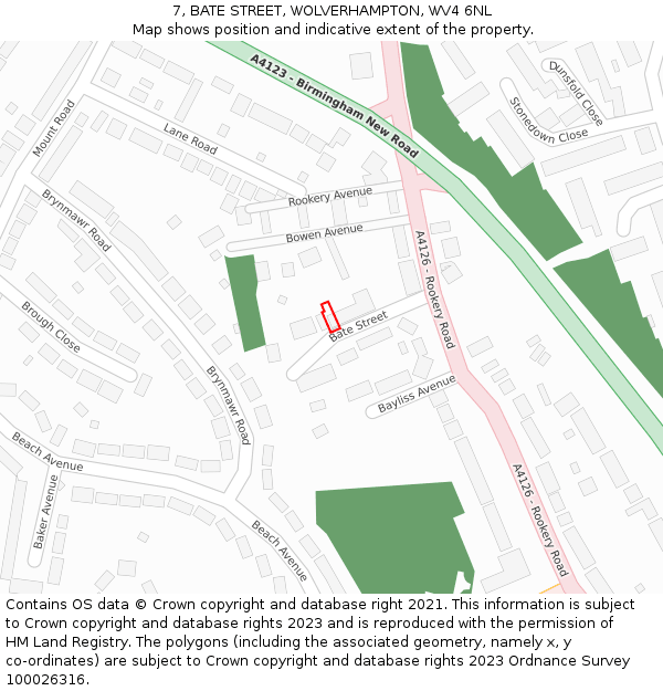 7, BATE STREET, WOLVERHAMPTON, WV4 6NL: Location map and indicative extent of plot