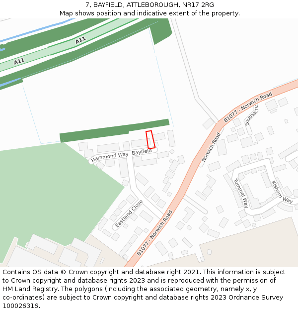 7, BAYFIELD, ATTLEBOROUGH, NR17 2RG: Location map and indicative extent of plot