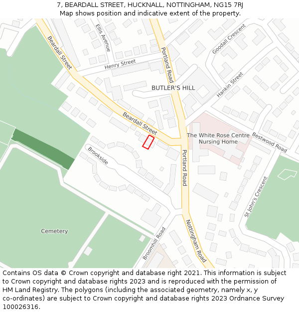 7, BEARDALL STREET, HUCKNALL, NOTTINGHAM, NG15 7RJ: Location map and indicative extent of plot