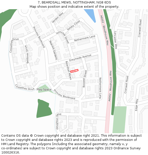 7, BEARDSALL MEWS, NOTTINGHAM, NG8 6DS: Location map and indicative extent of plot