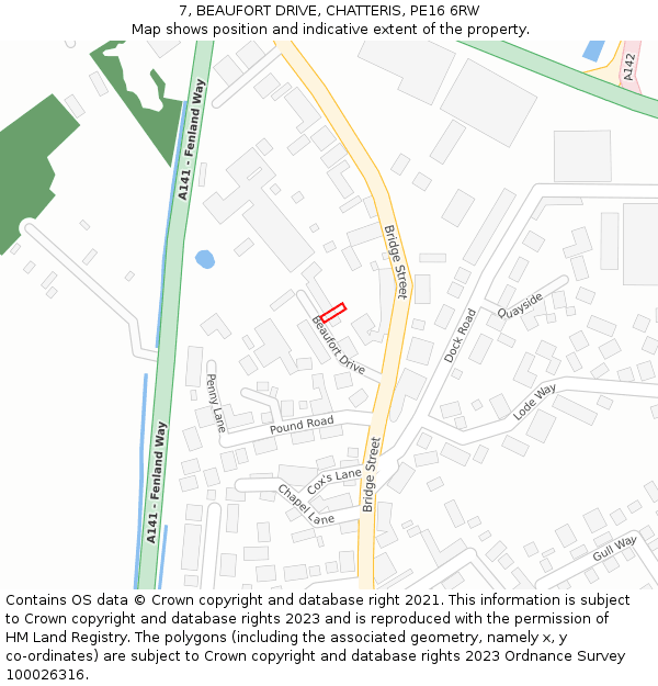 7, BEAUFORT DRIVE, CHATTERIS, PE16 6RW: Location map and indicative extent of plot