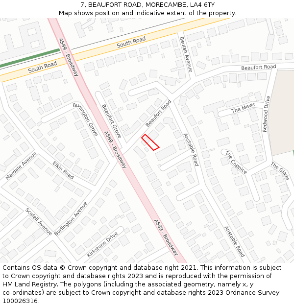 7, BEAUFORT ROAD, MORECAMBE, LA4 6TY: Location map and indicative extent of plot