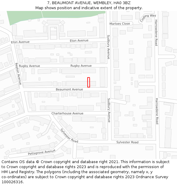 7, BEAUMONT AVENUE, WEMBLEY, HA0 3BZ: Location map and indicative extent of plot
