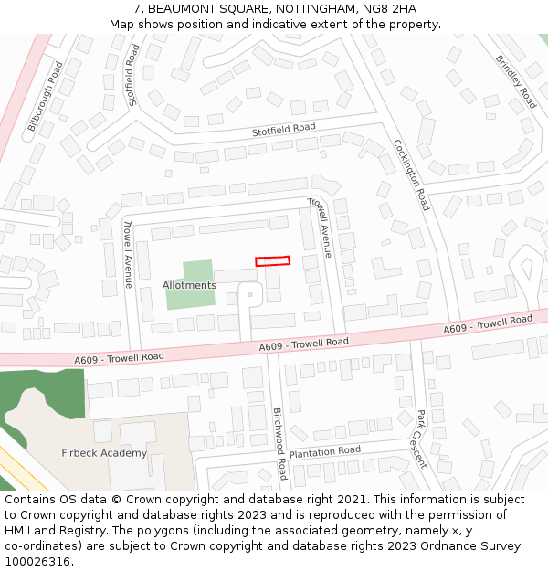 7, BEAUMONT SQUARE, NOTTINGHAM, NG8 2HA: Location map and indicative extent of plot