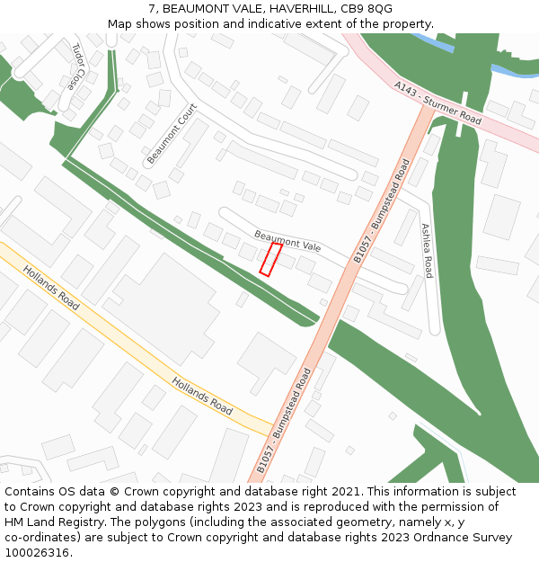 7, BEAUMONT VALE, HAVERHILL, CB9 8QG: Location map and indicative extent of plot