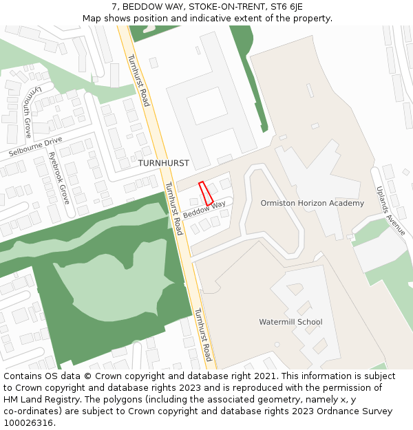 7, BEDDOW WAY, STOKE-ON-TRENT, ST6 6JE: Location map and indicative extent of plot