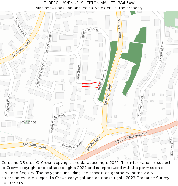 7, BEECH AVENUE, SHEPTON MALLET, BA4 5XW: Location map and indicative extent of plot