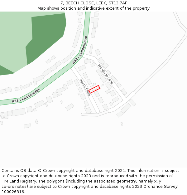 7, BEECH CLOSE, LEEK, ST13 7AF: Location map and indicative extent of plot